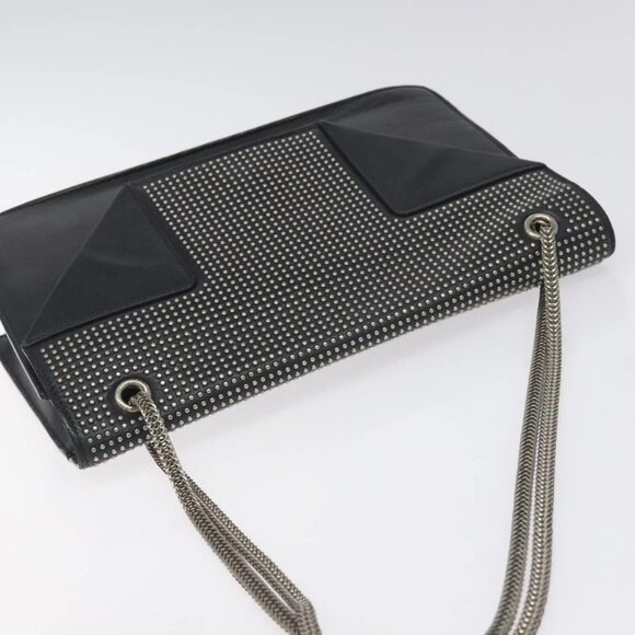 SAINT LAURENT Chain Betty Shoulder Bag Leather Black Silver Auth 130120 - Picture 6 of 15